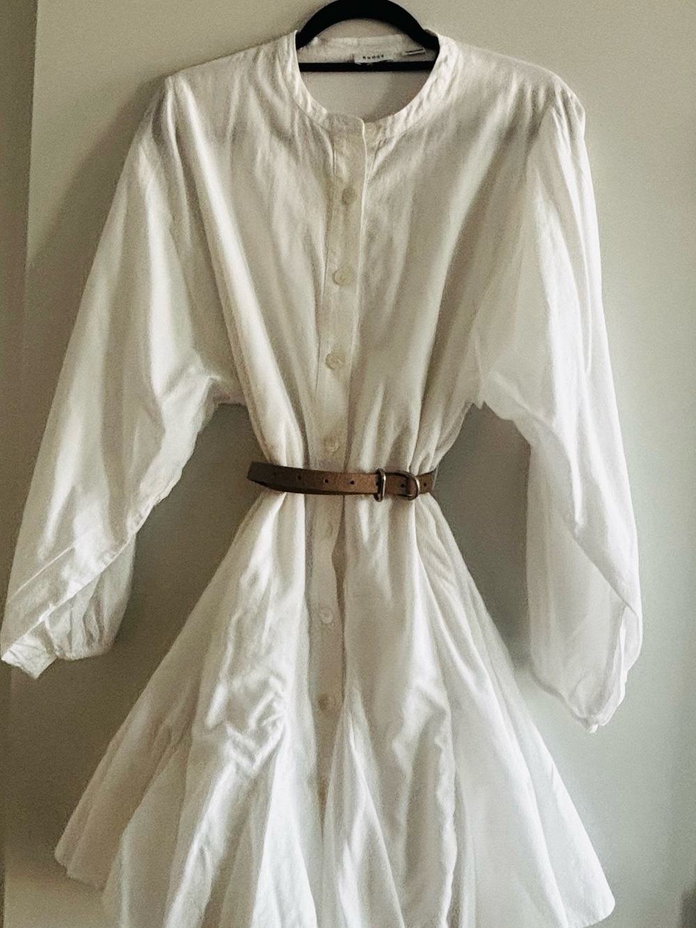 RHODE White Button-Front Midi Dress with Tie Waist